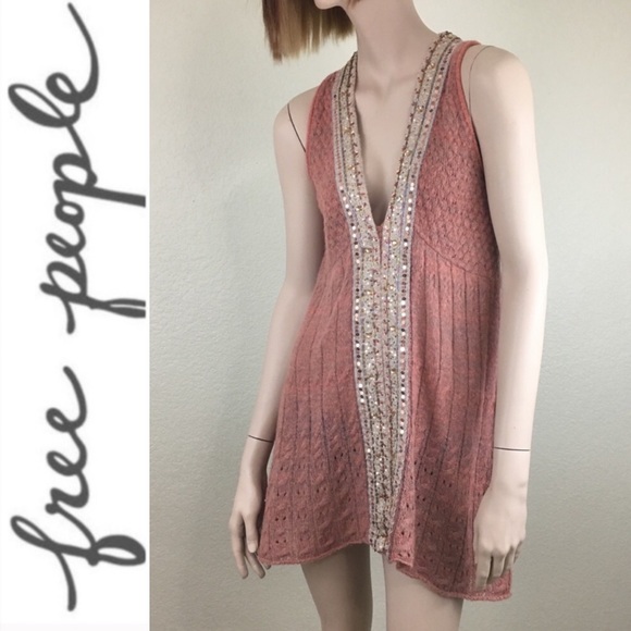 Free People Tops - RARE Free People sequin sleeveless wool blend tunic top